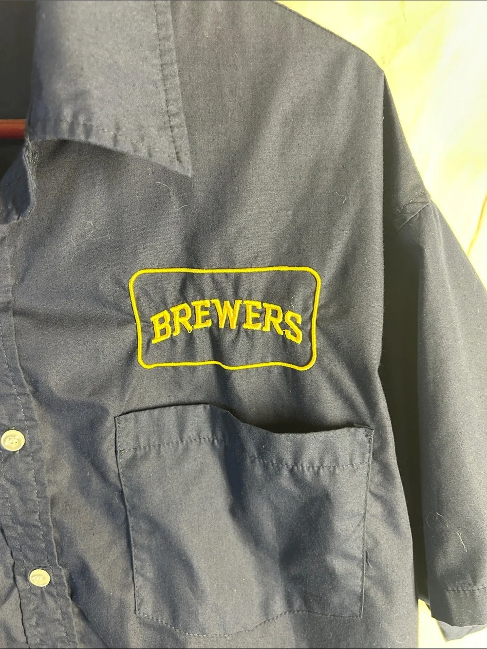 Navy Short-Sleeve Brewers Button-Up Work Shirt